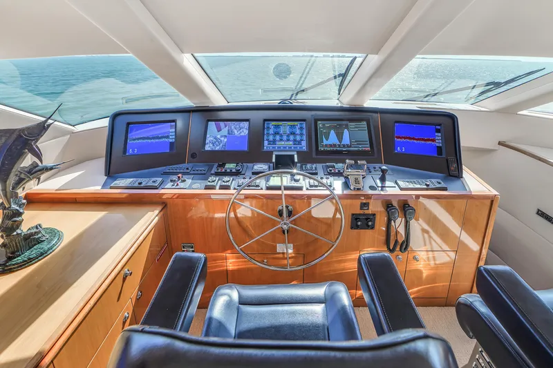 Slide: The Image of Helm of 2007 Hatteras 80 Motor Yacht with advanced navigation systems. - 36