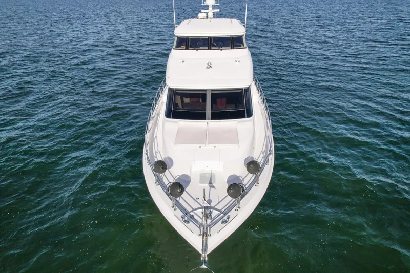 Slide: The Image of 2007 Hatteras 80 Motor Yacht on open water, aerial view. - 6