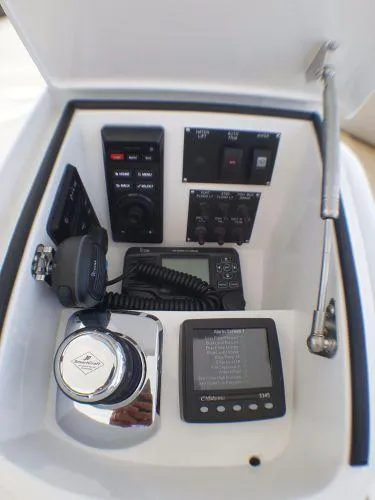 Slide: The Image of Control panel of 2016 Viking 42 Open boat with navigation equipment. - 3