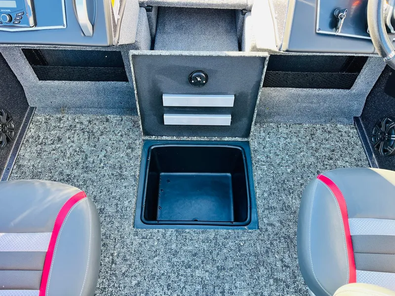 Slide: The Image of Interior of 2025 Ranger VX1988 WT boat with storage compartment and seating. - 27