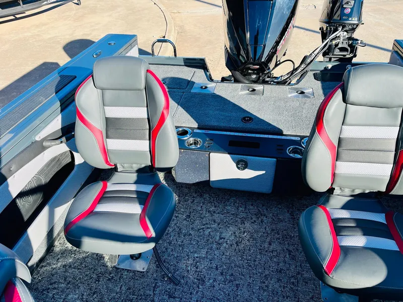 Slide: The Image of 2025 Ranger VX1988 WT boat interior with modern seating and sleek design. - 40
