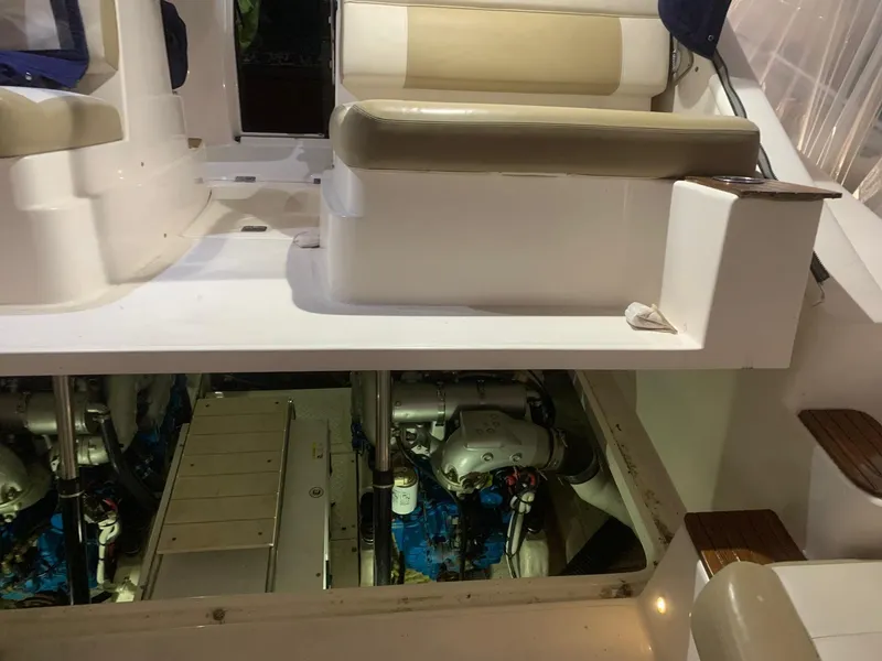 Slide: The Image of 2012 Tiara Yachts 3100 Coronet interior with engine compartment view. - 10