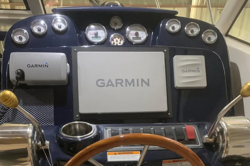 Slide: The Image of Dashboard of 2012 Tiara Yachts 3100 Coronet with Garmin navigation system. - 17