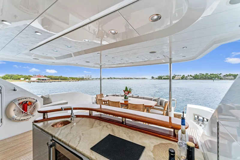 Slide: The Image of Luxurious 2006 Palmer Johnson motor yacht deck with bar and scenic ocean view. - 18