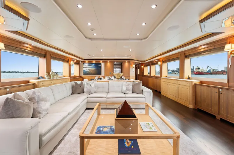 Slide: The Image of Luxurious 2006 Palmer Johnson motor yacht interior with elegant seating and panoramic views. - 30
