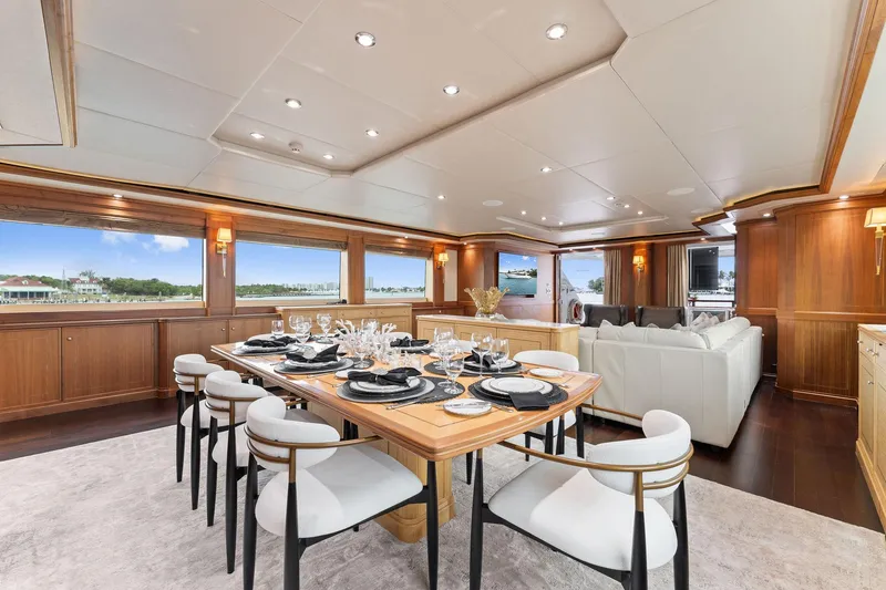 Slide: The Image of Luxurious interior of 2006 Palmer Johnson motor yacht with elegant wood paneling and modern lighting. - 35
