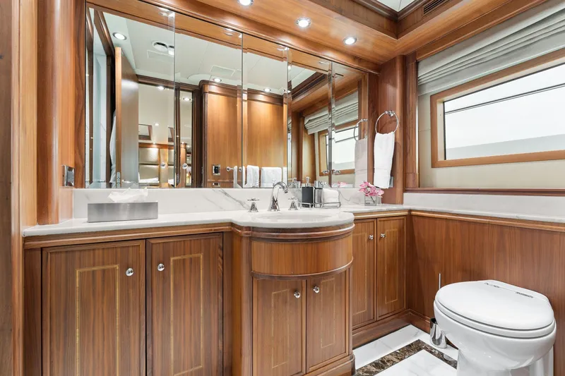 Slide: The Image of Luxurious bathroom on 2006 Palmer Johnson motor yacht with elegant wood and marble finishes. - 37