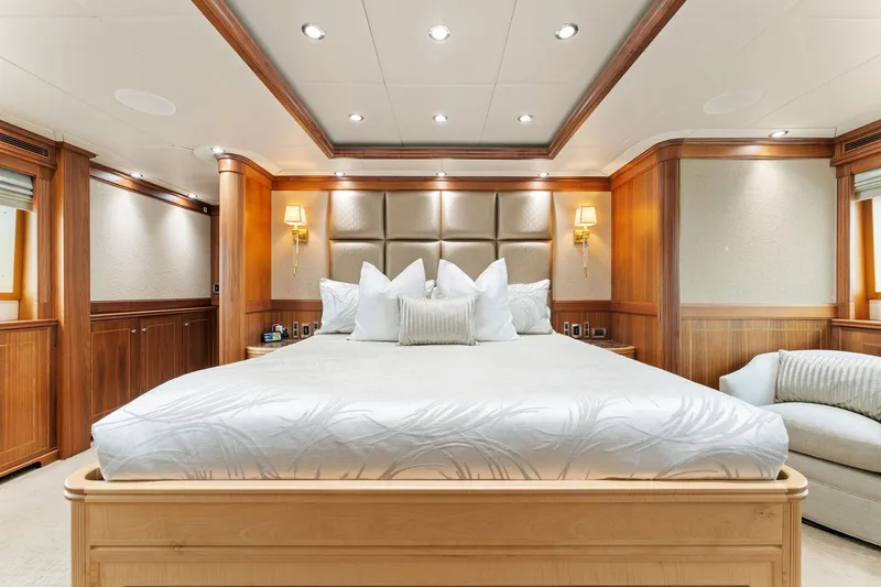 Slide: The Image of Luxurious bedroom interior of 2006 Palmer Johnson Motor Yacht with elegant wood finishes. - 40
