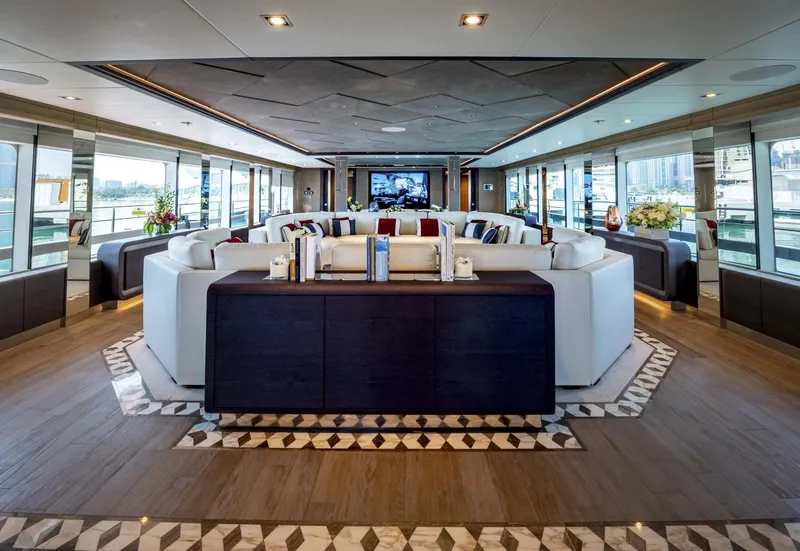 Slide: The Image of Luxurious interior of 2026 Majesty 175 yacht with elegant seating and modern decor. - 22