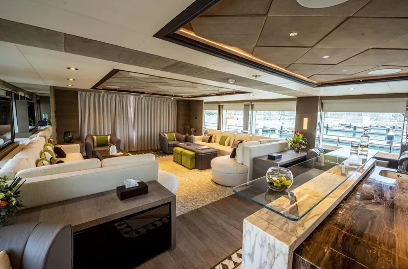 Slide: The Image of Luxurious interior of 2026 Majesty 175 yacht with elegant seating and modern decor. - 26