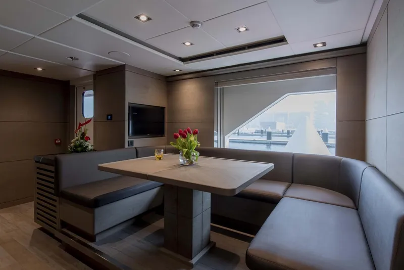 Slide: The Image of Luxurious interior of 2026 Majesty 175 yacht with elegant dining area and modern decor. - 30