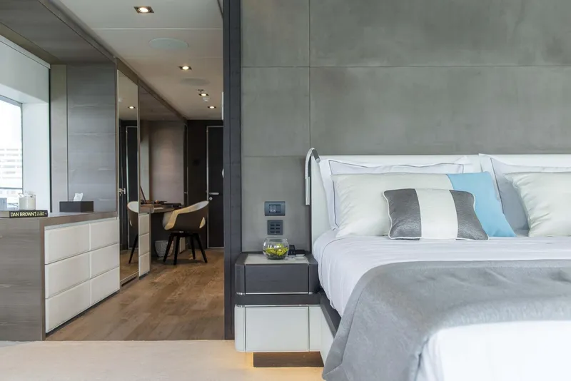 Slide: The Image of Luxurious bedroom interior on 2026 Majesty 175 yacht, featuring modern design and elegant furnishings. - 36