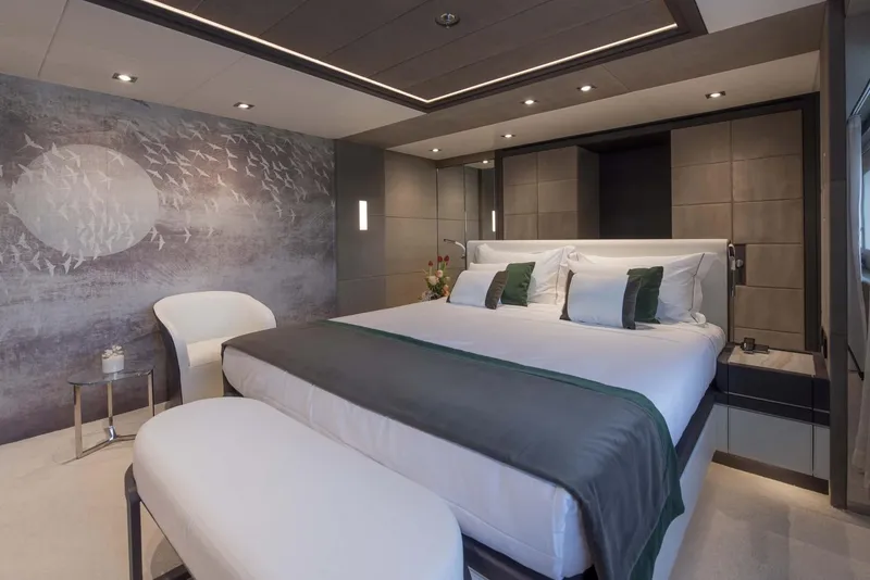 Slide: The Image of Luxurious bedroom interior on 2026 Majesty 175 yacht, featuring modern design and elegant decor. - 38