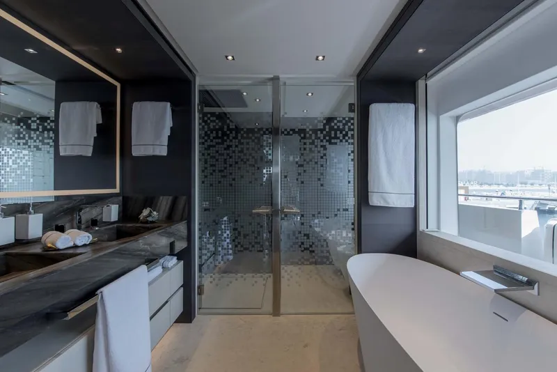 Slide: The Image of Luxurious bathroom on Majesty 175 yacht, featuring modern design and spacious shower, 2026 model. - 39