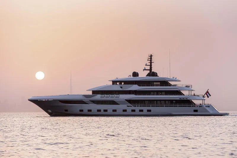 Slide: The Image of Luxury Majesty 175 yacht at sunset, 2026 model, cruising on calm waters. - 6