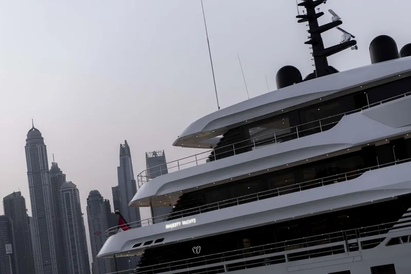 Slide: The Image of Luxury Majesty 175 yacht in city skyline, 2026 model. - 9