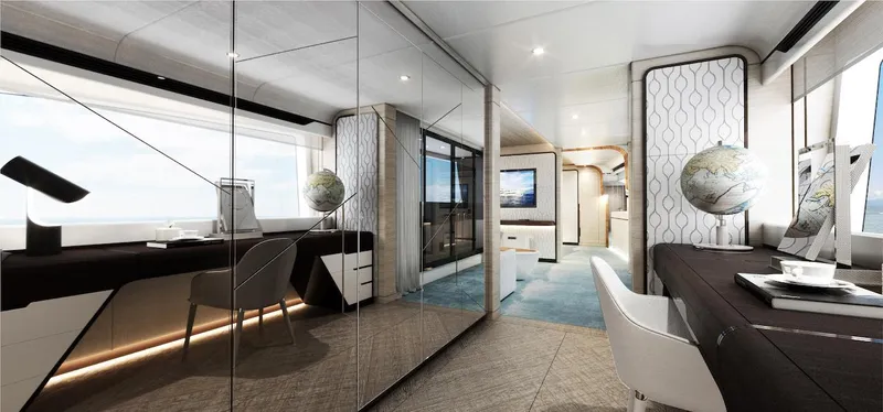 Slide: The Image of Luxurious interior of 2026 Majesty 160 yacht with modern design and elegant furnishings. - 12