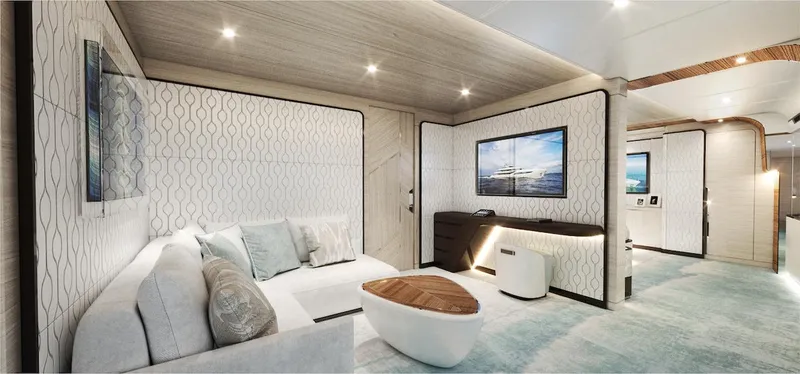 Slide: The Image of Luxurious interior of 2026 Majesty 160 yacht with modern decor and elegant furnishings. - 14