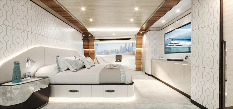 Slide: The Image of Luxurious Majesty 160 yacht bedroom, 2026 model, featuring modern design and elegant decor. - 15