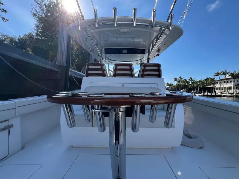 Slide: The Image of 2021 Valhalla Boatworks V-41 with sleek seating and polished rod holders. - 8