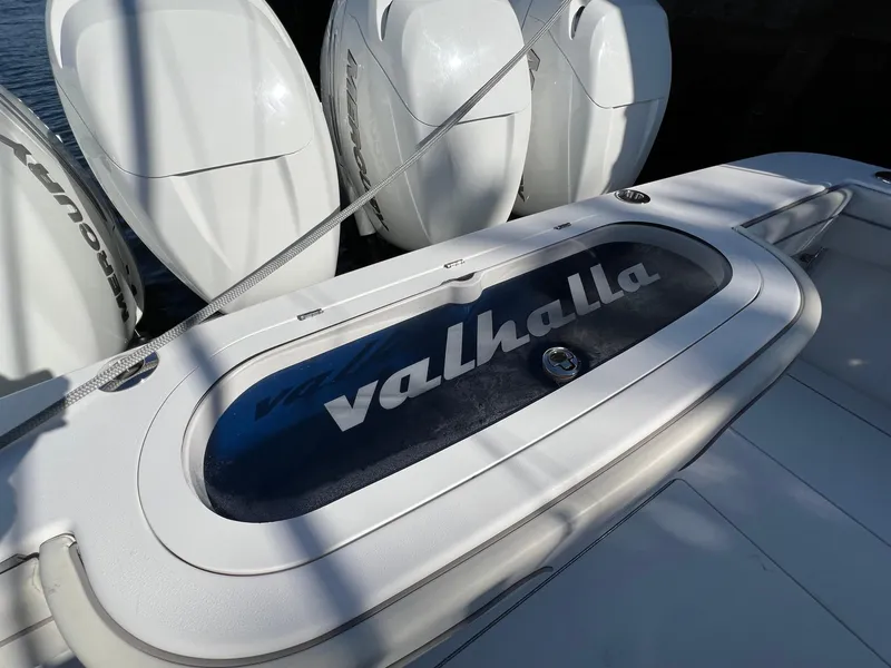 Slide: The Image of Valhalla Boatworks V-41, 2021 model, featuring sleek design and powerful engines. - 9