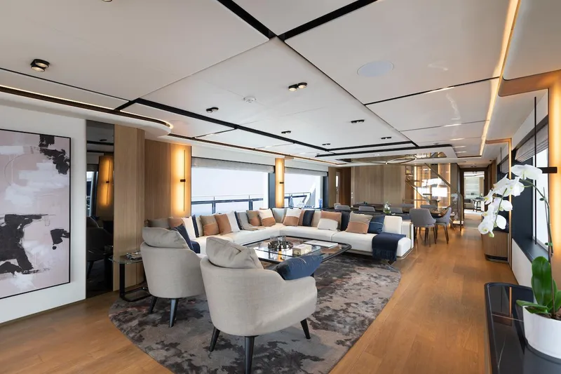 Slide: The Image of Luxurious interior of 2026 Majesty 111 yacht with modern furnishings and elegant decor. - 18
