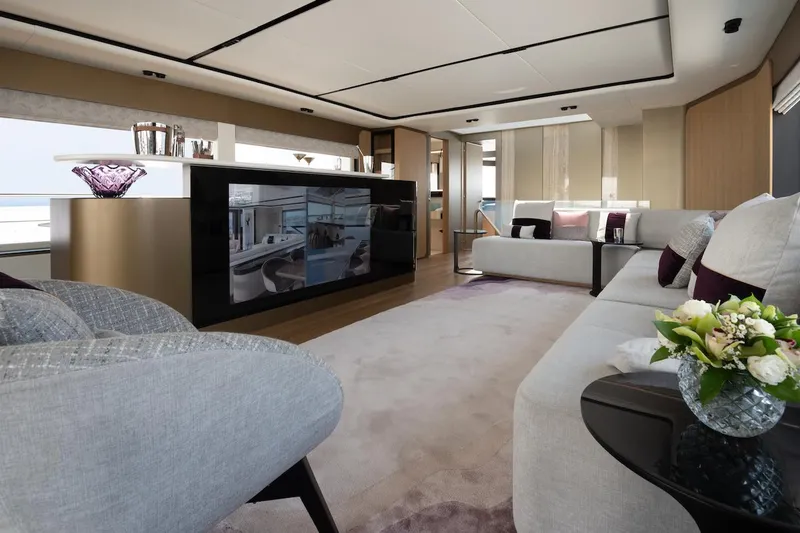 Slide: The Image of Luxurious interior of 2026 Majesty 111 yacht with modern furnishings and elegant decor. - 20