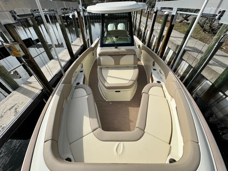 Slide: The Image of 2025 Chris-Craft Catalina 28 boat with spacious seating and elegant design. - 23