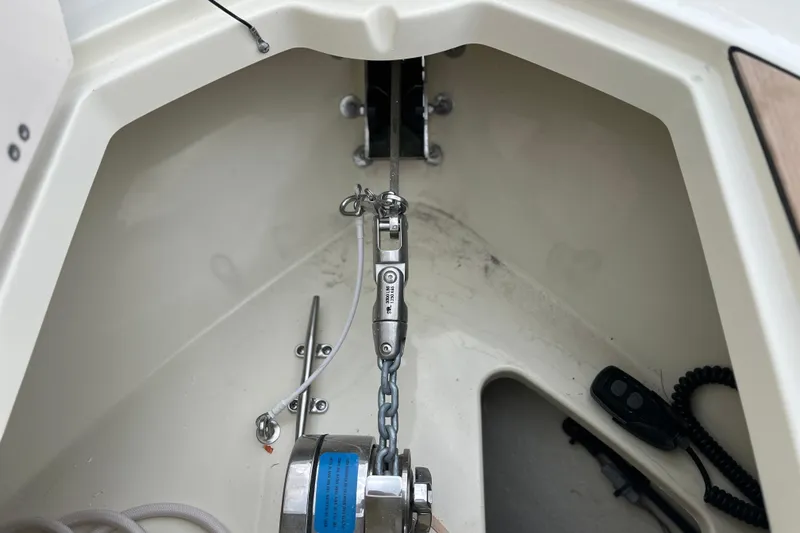 Slide: The Image of Anchor chain and equipment on 2025 Chris-Craft Catalina 28 boat deck. - 36