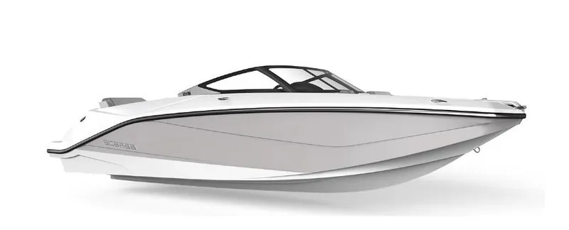 Slide: The Image of 2025 Scarab 215 SE boat, sleek white design, side view. - 23