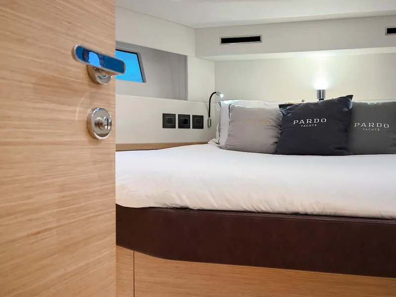 Slide: The Image of Luxurious bedroom interior of 2022 Pardo Yachts E60 with modern design and cozy bedding. - 40