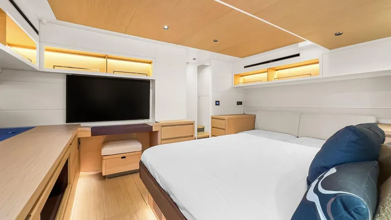 Slide: The Image of Luxurious 2022 Pardo Yachts E60 cabin interior with modern design and cozy furnishings. - 48