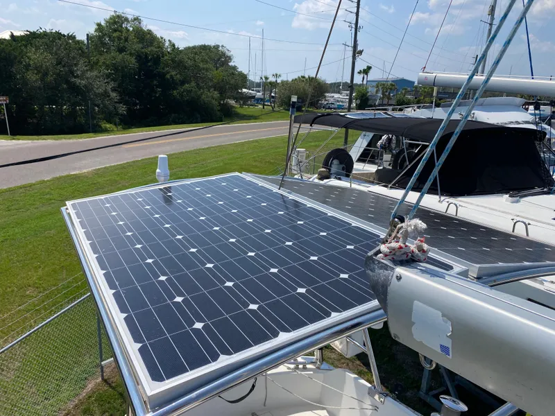 Slide: The Image of Ericson 39 Flushdeck 1972 sailboat with solar panels installed on deck. - 52