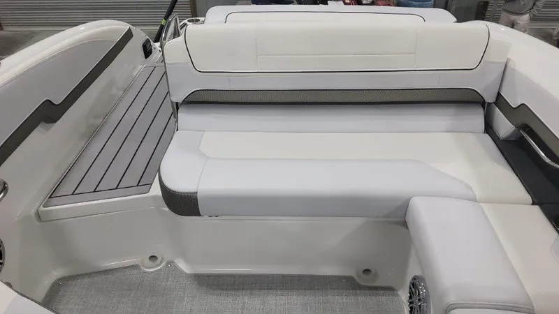 Slide: The Image of 2024 Formula 270 Bowrider interior with sleek white seating and modern design. - 17