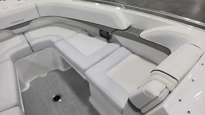 Slide: The Image of 2024 Formula 270 Bowrider interior with sleek white seating and modern design. - 34