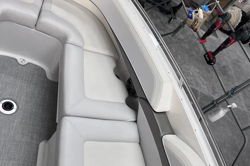 Slide: The Image of 2024 Formula 270 Bowrider interior with sleek white seating and modern design. - 37