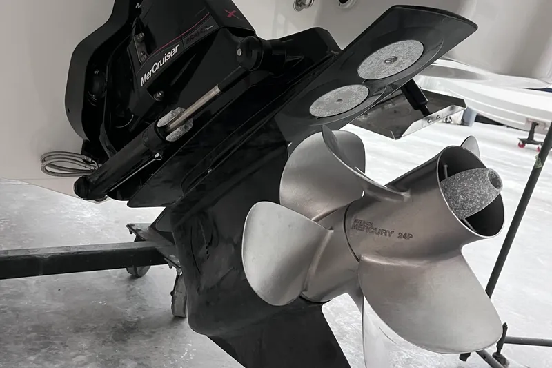 Slide: The Image of Close-up of 2024 Formula 270 Bowrider boat propeller and drive system. - 48