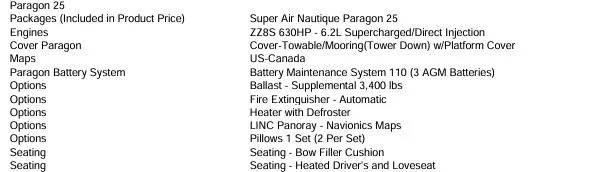 Slide: The Image of 2024 Nautique Super Air Nautique G25 Paragon features and options list. - 14