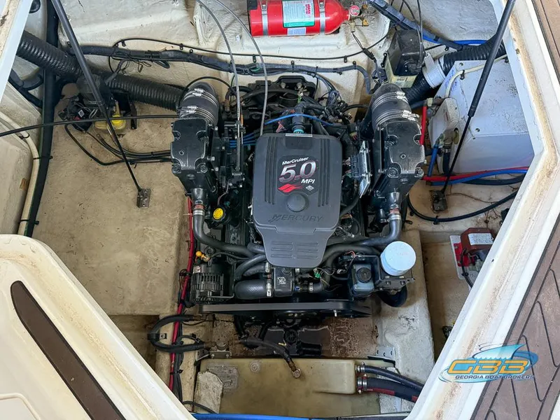 Slide: The Image of Engine compartment of 2007 Sea Ray 240 Sundancer with MerCruiser 5.0 MPI engine. - 34