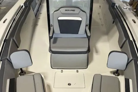 Slide: The Image of 2025 Sea Pro 292 boat interior with modern seating and sleek design. - 8