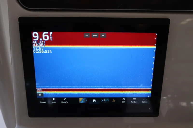 Slide: The Image of Fishfinder display on 2024 Grady-White Fisherman 216 showing depth and sonar readings. - 25