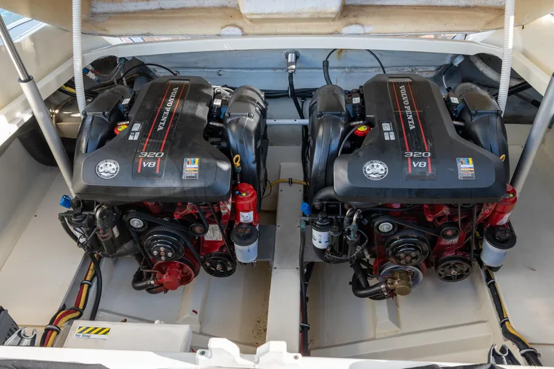 Slide: The Image of Twin V8 engines in a 2014 Chris-Craft Launch 32 boat. - 35