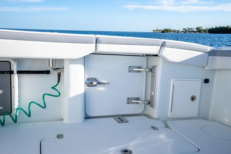 Slide: The Image of Interior view of 2021 Yellowfin 42 boat with ocean backdrop. - 43