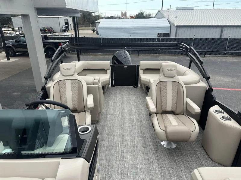 Slide: The Image of 2025 Bennington 22MFB pontoon boat interior with luxurious seating and modern design. - 15