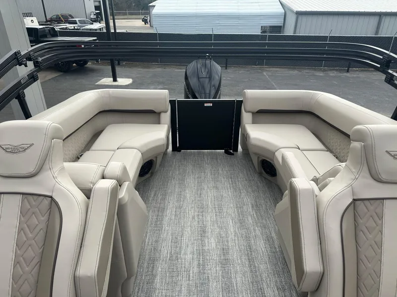 Slide: The Image of Luxurious interior of 2025 Bennington 22MFB pontoon boat with plush seating. - 25