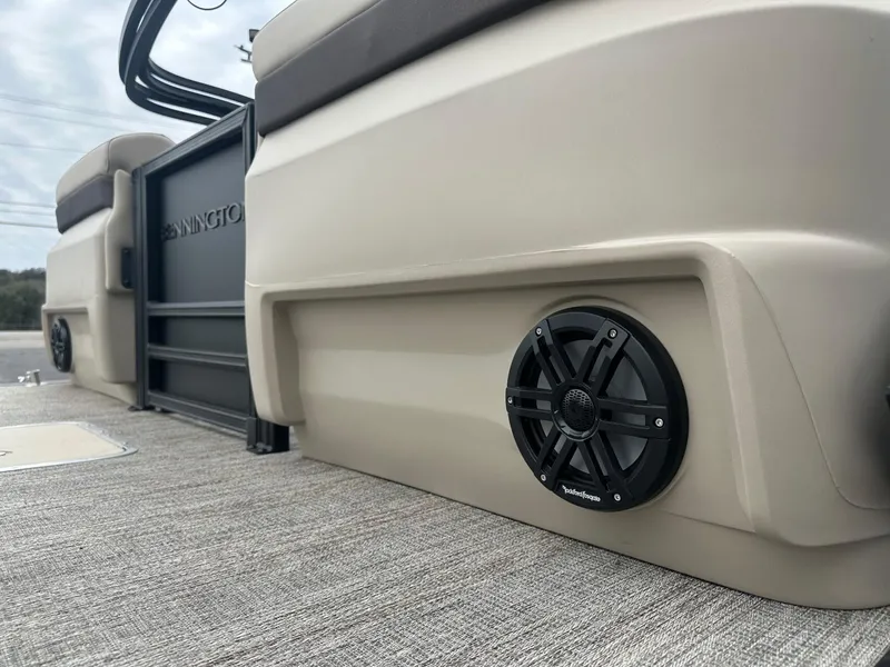 Slide: The Image of 2025 Bennington 22MFB boat interior with Rockford Fosgate speaker detail. - 6