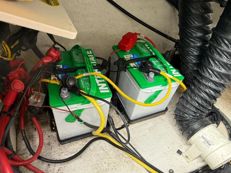 Slide: The Image of Batteries in a 2014 Chaparral 18 Ski & Fish H2O boat engine compartment. - 13