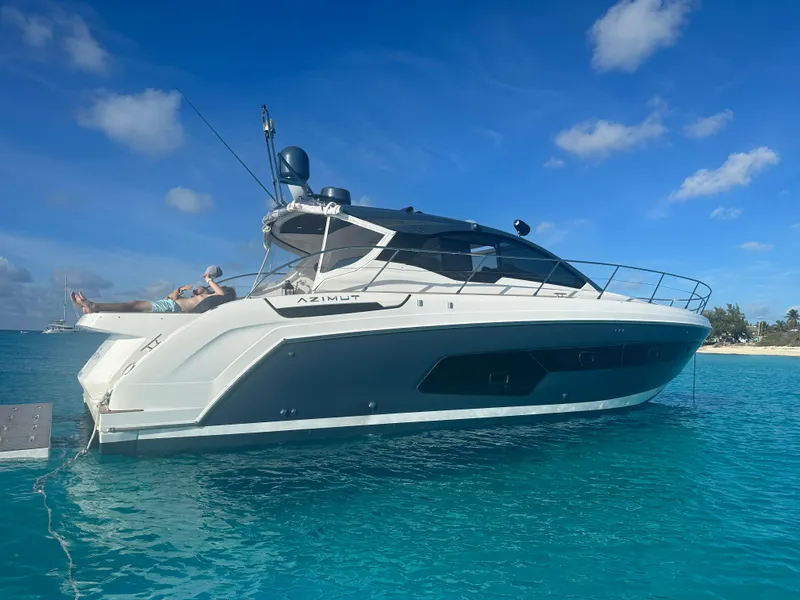 The Image of Azimut Atlantis 45 yacht, 2021 model, anchored in clear blue waters under a sunny sky. - 0