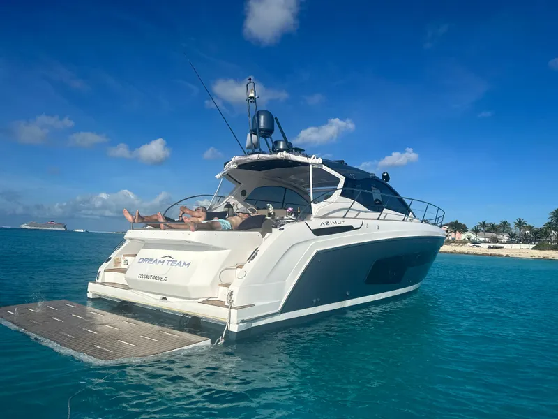 Slide: The Image of 2021 Azimut Atlantis 45 yacht on clear blue water under a sunny sky. - 21