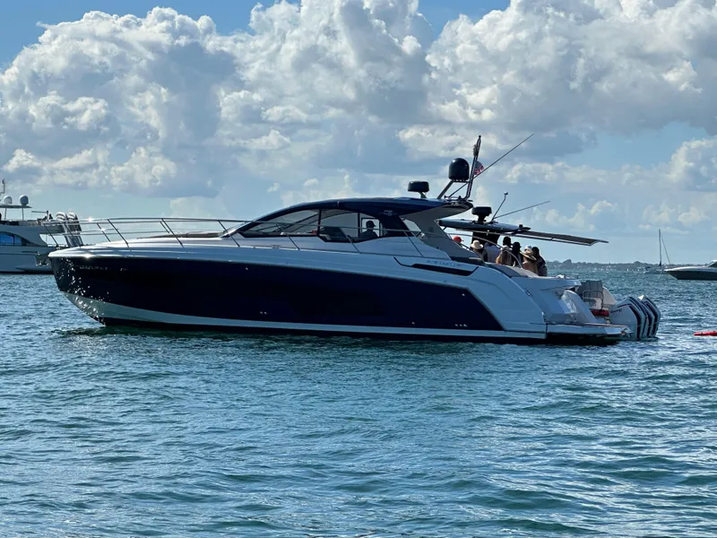 Slide: The Image of 2021 Azimut Atlantis 45 yacht on water under cloudy sky. - 24